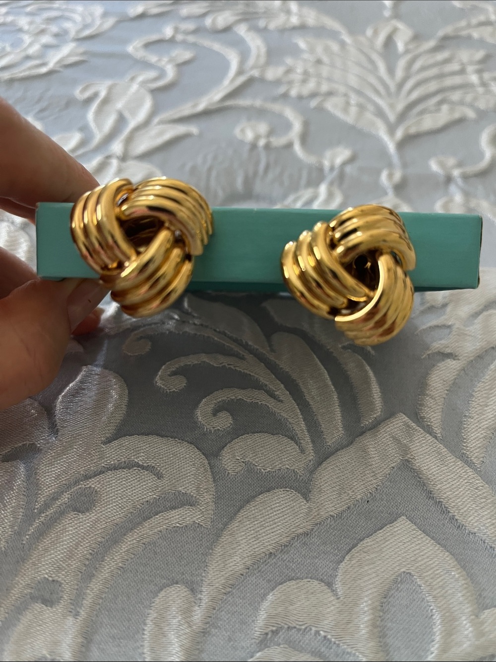 Trifari Shiny Gold-Tone Knot Clip Earrings